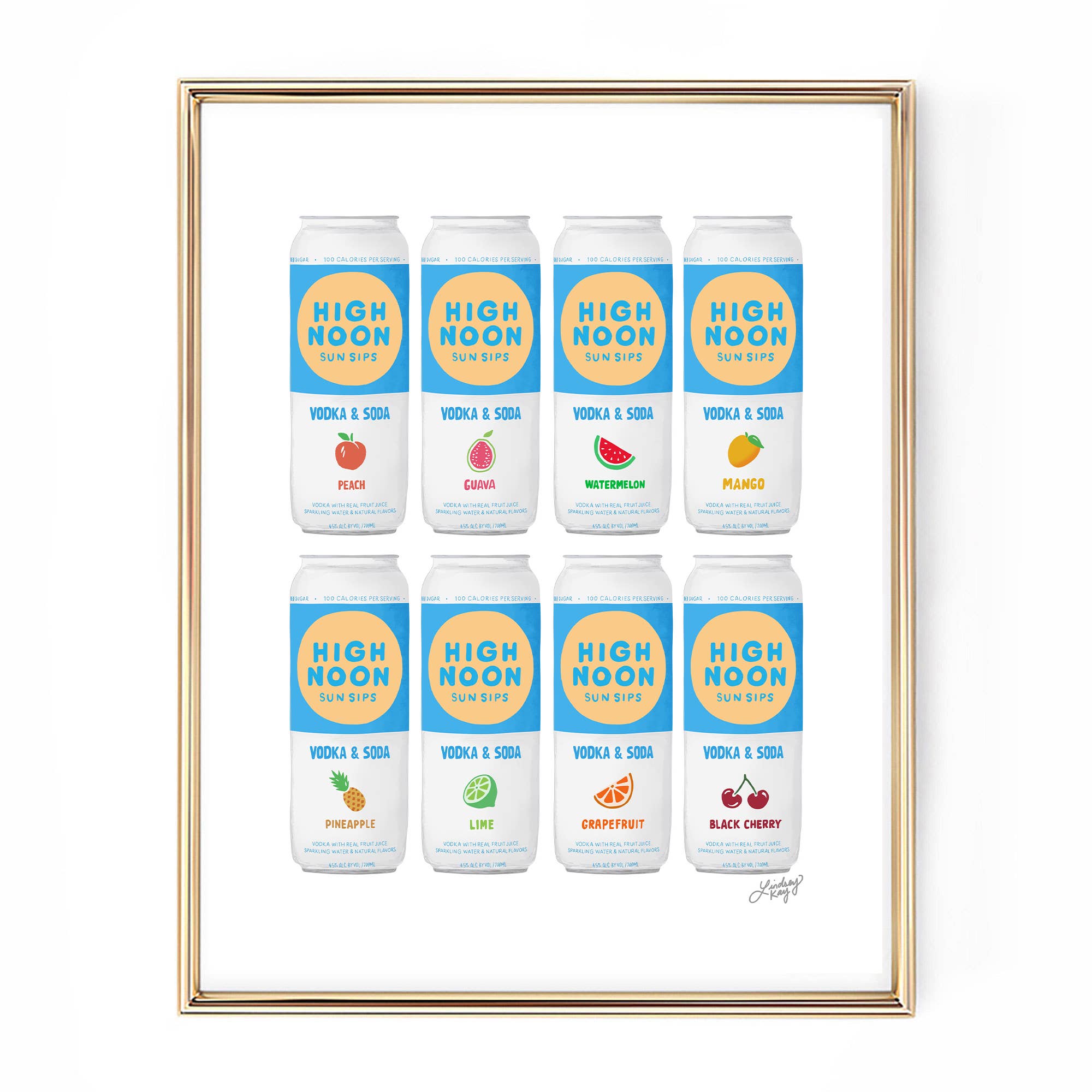 Hand drawn seltzer cans art print colorful kitchen wall décor